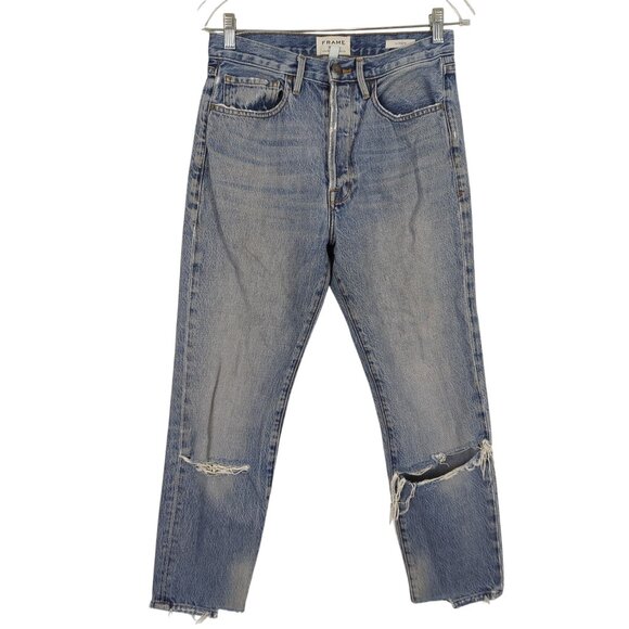 Frame Le Original Distressed High Rise Straight‎ Leg Button fly Jeans Size 27 - Picture 1 of 16